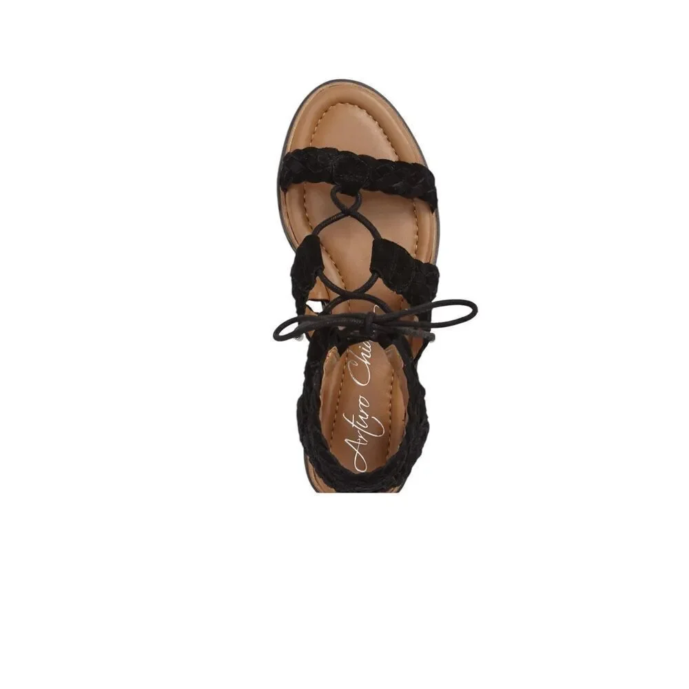 Arturo Chiang black braided suede gladiator Cassie Lace-Up Sandals Size 8.5